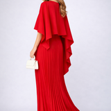 Rode Geplooide Maxi Jurk met Cape