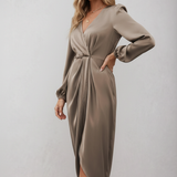 Taupe Wikkeljurk met Lange Mouwen