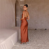 Bronzen Maxi Jurk met Watervalhals