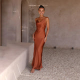 Bronzen Maxi Jurk met Watervalhals