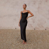 Zwarte Maxi Jurk met Watervalhals
