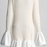 Witte Gebreide Mini Jurk met Volant Zoom