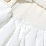 Witte Gebreide Mini Jurk met Volant Zoom