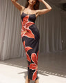 Zwarte Maxi Jurk met Rode Bloemenprint.