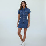 Blauwe Denim Mini Jurk met Knoopsluiting