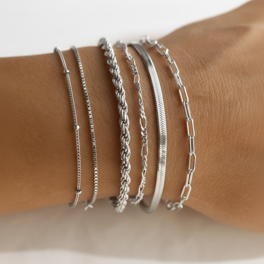 6-delige armbandenset dames van roestvrij staal