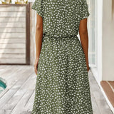 Groene Midi Jurk met Dierenprint en Taillekoord