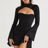 Zwarte Mini Jurk met Cut-Out Halslijn