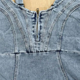 Grijze Denim Midi Jurk met Ritssluiting en Split