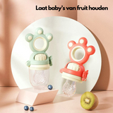Baby Fruit Speen met Siliconen Voedingshouder – Groen & Roze