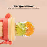 Baby Fruit Speen met Siliconen Voedingshouder – Groen & Roze