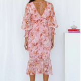 Roze Bloemenjurk met Smockdetail en Volantzoom