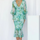 Groene Bloemenjurk met Smockdetail en Volantzoom