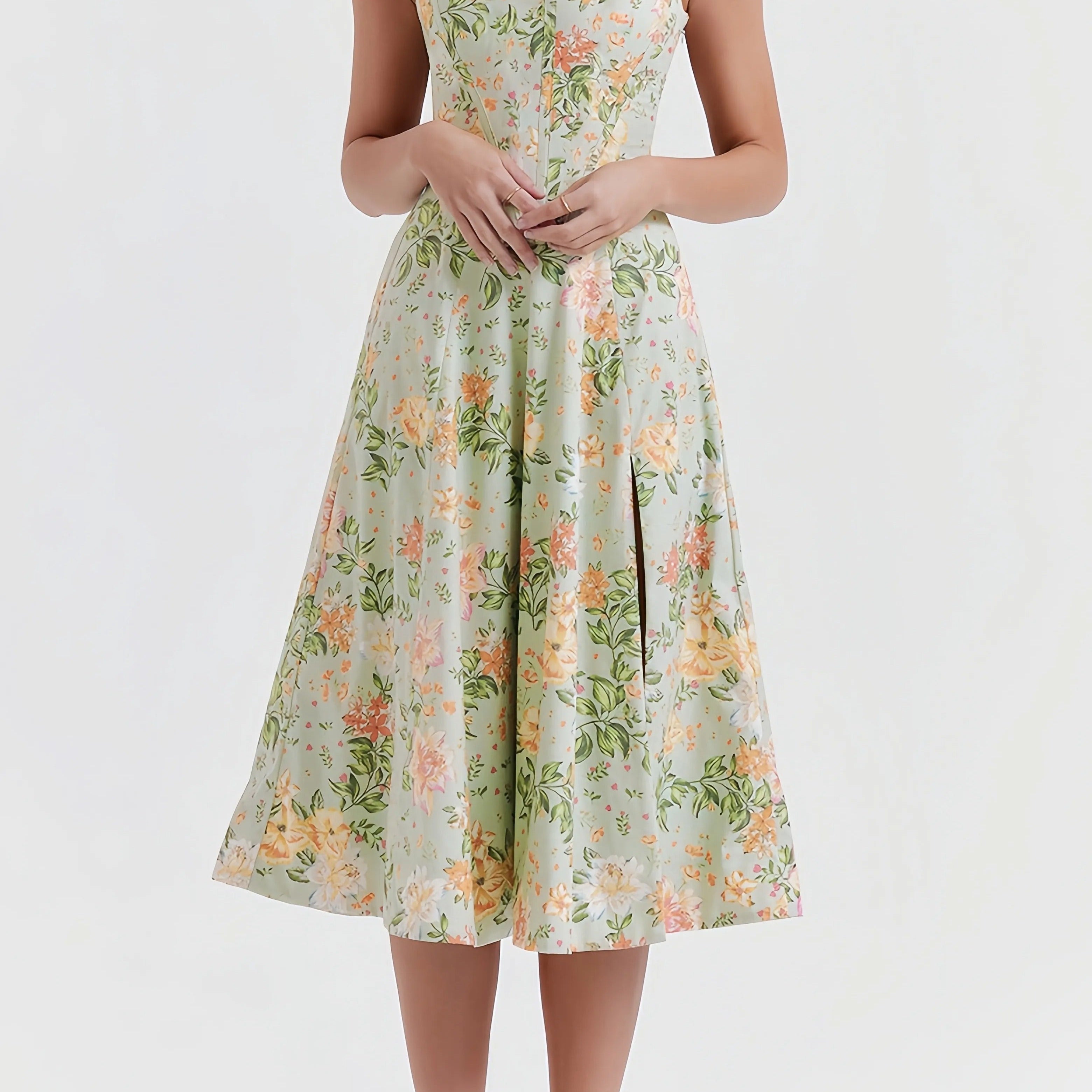Groene Bloemenjurk met Brede Bandjes.