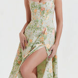 Groene Bloemenjurk met Brede Bandjes