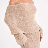 Beige Gehaakte Maxi Jurk met Off-Shoulder Halslijn