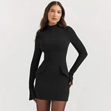 Zwarte Mini Jurk met Hoge Hals