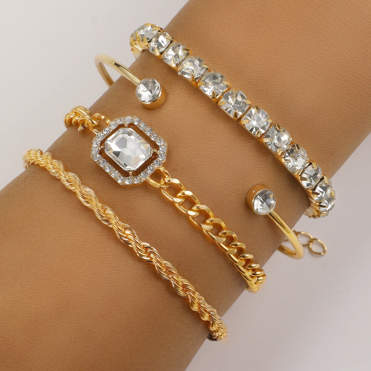 Luxe Armband Set met Kristallen en Schakel Design