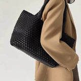 Dames tote bag van geweven vegan PU-leer