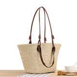 Geweven Strandtas met Leren Handvatten Zomer Design