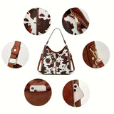 Dames Schoudertas Bruin met Koeienprint