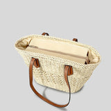 Geweven Shopper Tas met Leren Handvatten Zomer Stijl