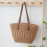 Geweven Shopper Tas met Leren Handvatten Zomer Stijl