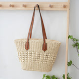 Geweven Shopper Tas met Leren Handvatten Zomer Stijl