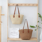 Geweven Shopper Tas met Leren Handvatten Zomer Stijl