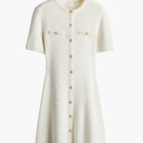 Witte Gebreide Mini Jurk met Knoopsluiting
