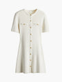 Witte Gebreide Mini Jurk met Knoopsluiting.
