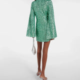 Groene Pailletten Mini Jurk met Diepe V-Hals