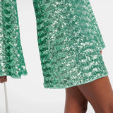 Groene Pailletten Mini Jurk met Diepe V-Hals