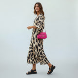 Beige Luipaardprint Maxi Jurk met V-Hals