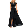 Zwarte Kant Maxi Jurk met Volantdetails.