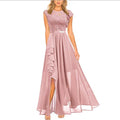 Roze Kant Maxi Jurk met Volantdetails.