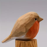 Houten Roodborstje Vogelbeeld – Bruin & Oranje
