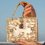 Dames Handtas Wit met Gouden Bloemendetails