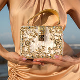 Dames Handtas Wit met Gouden Bloemendetails