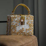 Dames Handtas Wit met Gouden Bloemendetails