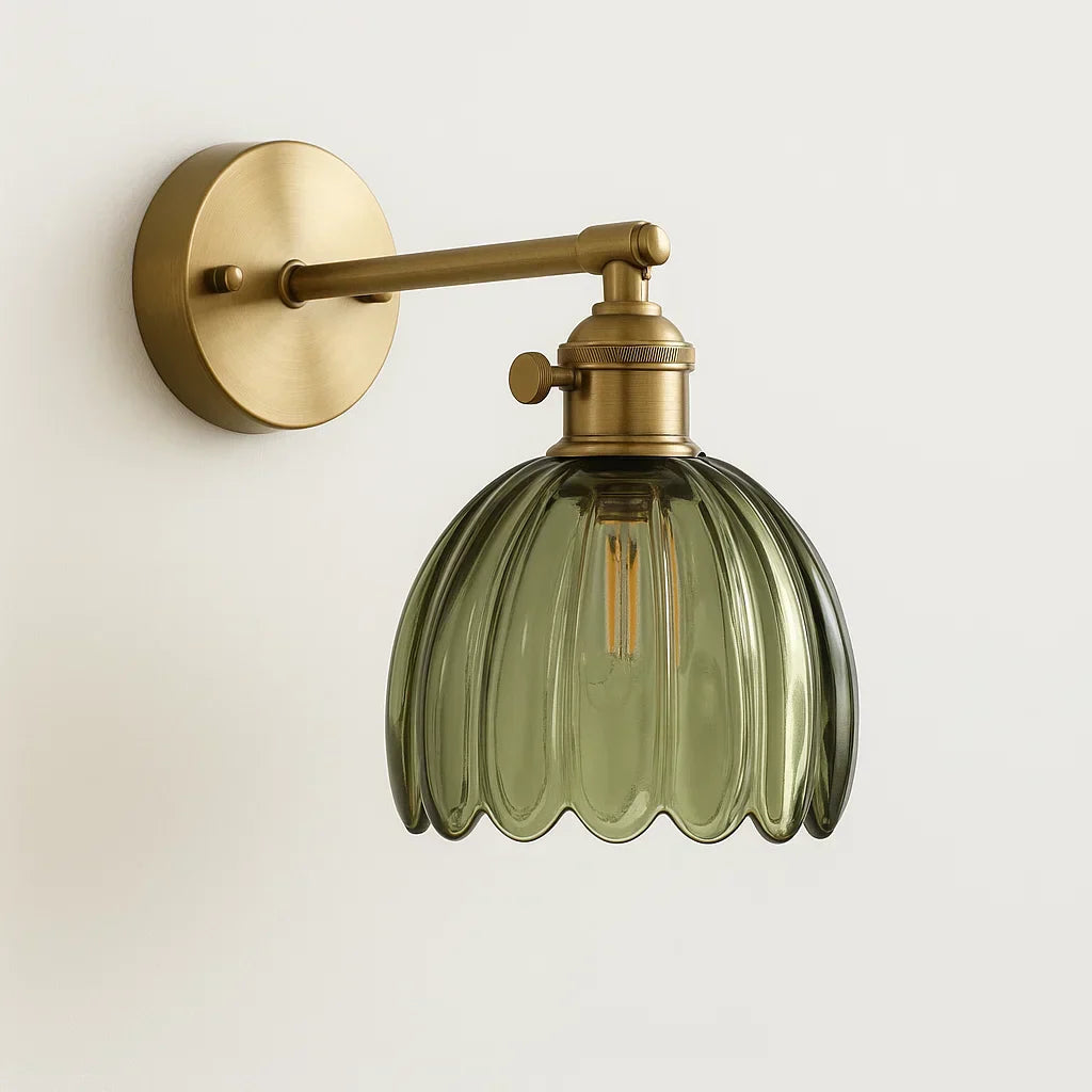 Goudkleurige Wandlamp met Glazen Kap