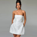 Witte Strapless Mini Jurk met Jacquardpatroon.