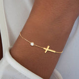 Dames schakelarmband met fijn kruisdesign, verstelbaar