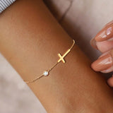 Dames schakelarmband met fijn kruisdesign, verstelbaar