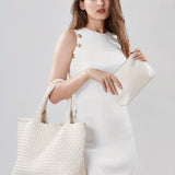 Dames tote bag van geweven vegan PU-leer