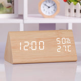 Driehoekige Houten LED Wekker met Temperatuurweergave