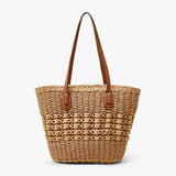 Geweven Shopper Tas met Leren Handvatten Zomer Stijl