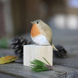 Houten Roodborstje Vogelbeeld – Bruin & Oranje