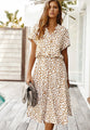 Witte Midi Jurk met Dierenprint en Taillekoord.