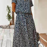 Marineblauwe Midi Jurk met Dierenprint en Taillekoord